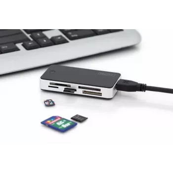 “DIGITUS” USB 3.0 kortelių skaitytuvas, palaikantis MS/SD/SDHC/MiniSD/M2/CF/MD/SDXC korteles, 1 m USB A jungties kabelis