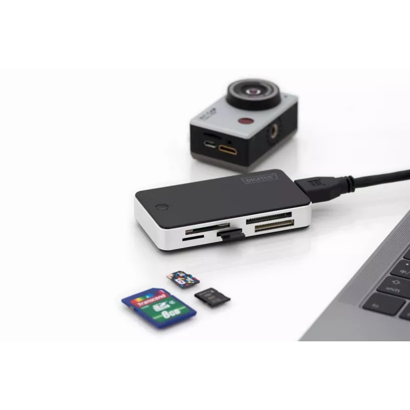 “DIGITUS” USB 3.0 kortelių skaitytuvas, palaikantis MS/SD/SDHC/MiniSD/M2/CF/MD/SDXC korteles, 1 m USB A jungties kabelis