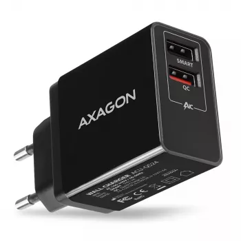 AXAGON ACU-QS24 QUICK and SMART sieninis įkroviklis, 2x USB prievadas QC3.0/AFC/FCP + 5V-1,2A, 24W