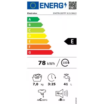 Skalbimo mašina su viršutiniu pakrovimu Electrolux EW5TN1507FP — 7 kg, 1000 aps./min., 42 L būgnas, LCD ekranas, balta