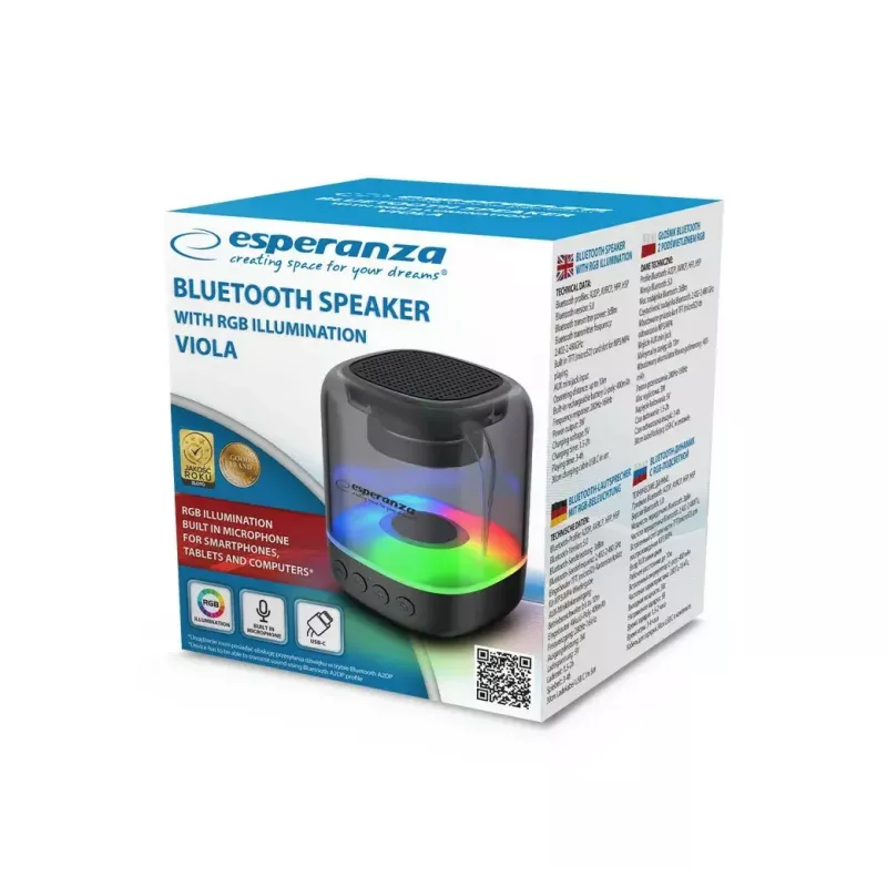 Nešiojamas garsiakalbis ESPERANZA EP154, 3 W RMS, Bluetooth 5.0, MicroSD, FM, 4 val. veikimo, juodas