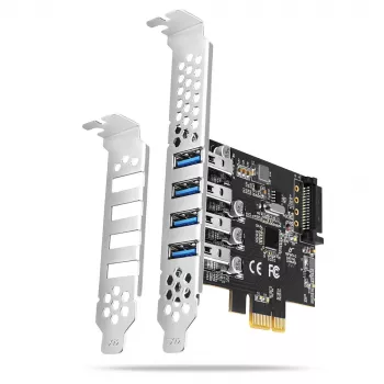 “Axagon PCEU-43RS” PCIe plokštė - 4x USB 5 Gbps prievadas, dvigubas maitinimas, “Renesas PD720201”, SP ir LP