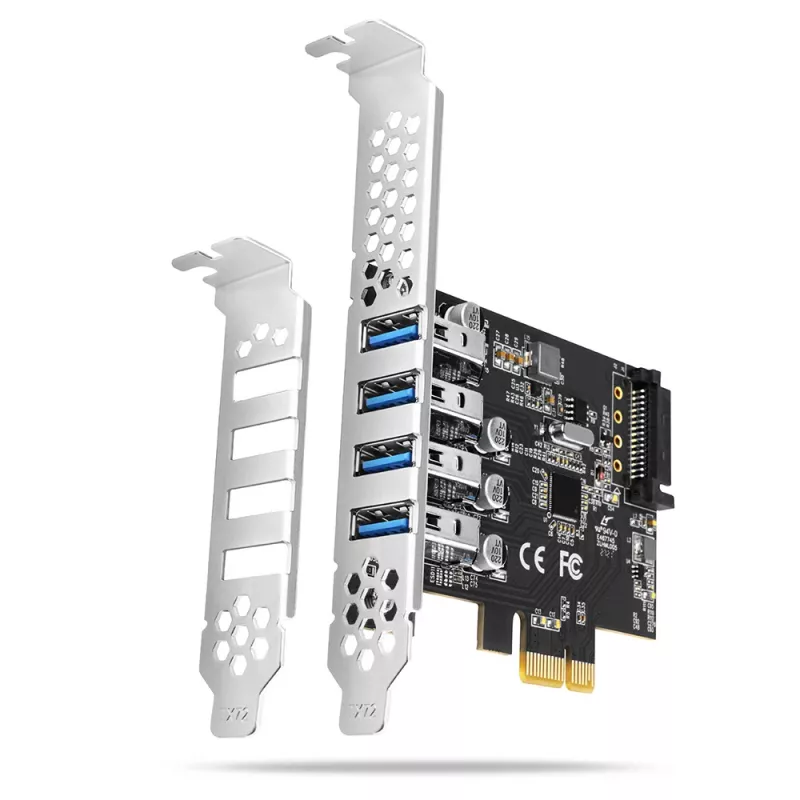 “Axagon PCEU-43RS” PCIe plokštė - 4x USB 5 Gbps prievadas, dvigubas maitinimas, “Renesas PD720201”, SP ir LP