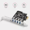 “Axagon PCEU-43RS” PCIe plokštė - 4x USB 5 Gbps prievadas, dvigubas maitinimas, “Renesas PD720201”, SP ir LP
