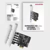 “Axagon PCEU-43RS” PCIe plokštė - 4x USB 5 Gbps prievadas, dvigubas maitinimas, “Renesas PD720201”, SP ir LP