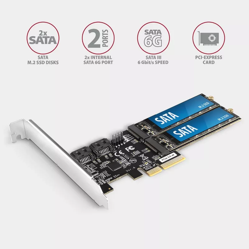 Axagon PCES-SA4M2 PCIe valdiklis 2x vidinis SATA 6G prievadas + M.2 B-key sąsajos kortelės / adapteris M.2, SATA