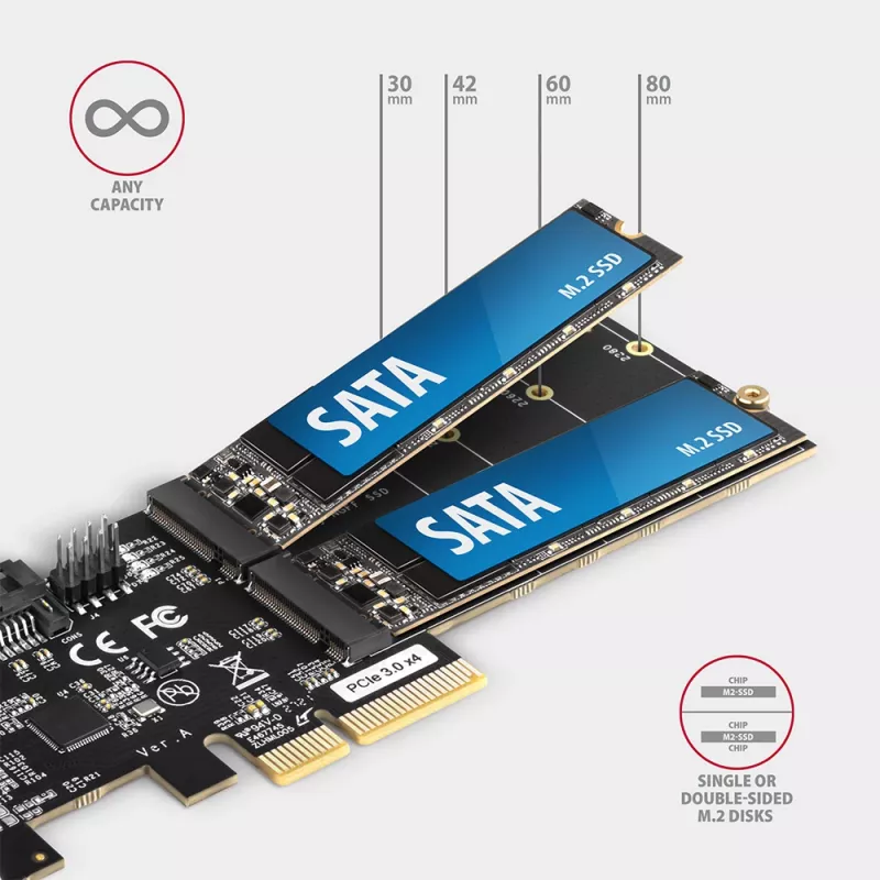 Axagon PCES-SA4M2 PCIe valdiklis 2x vidinis SATA 6G prievadas + M.2 B-key sąsajos kortelės / adapteris M.2, SATA