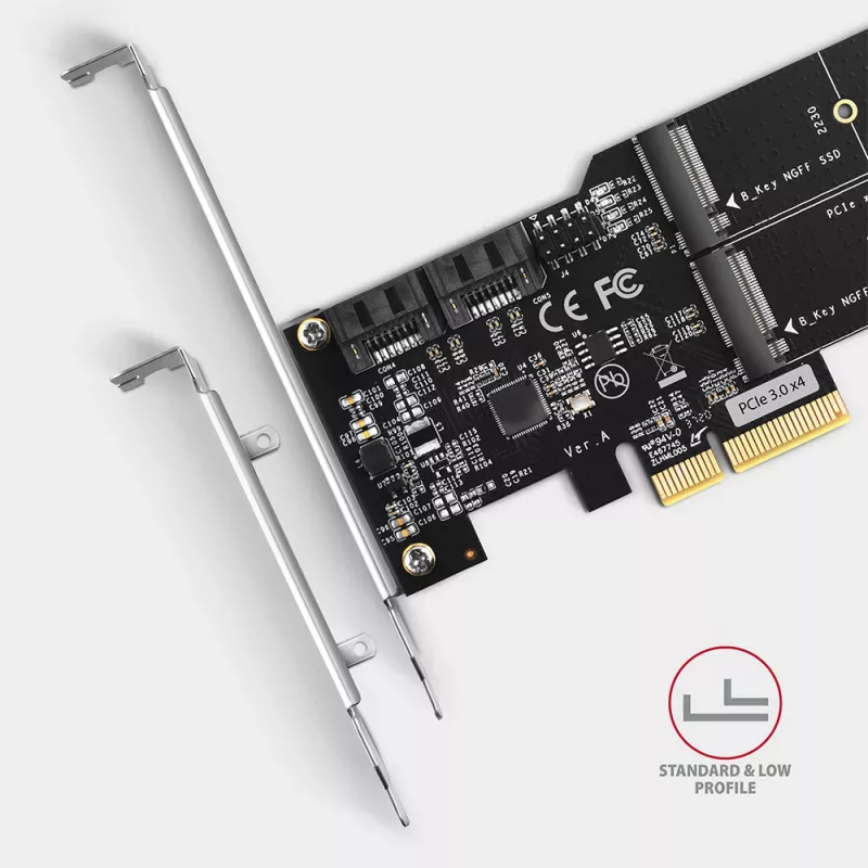 Axagon PCES-SA4M2 PCIe valdiklis 2x vidinis SATA 6G prievadas + M.2 B-key sąsajos kortelės / adapteris M.2, SATA