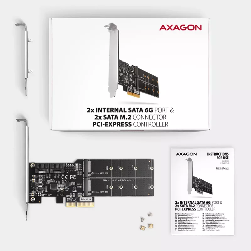 Axagon PCES-SA4M2 PCIe valdiklis 2x vidinis SATA 6G prievadas + M.2 B-key sąsajos kortelės / adapteris M.2, SATA