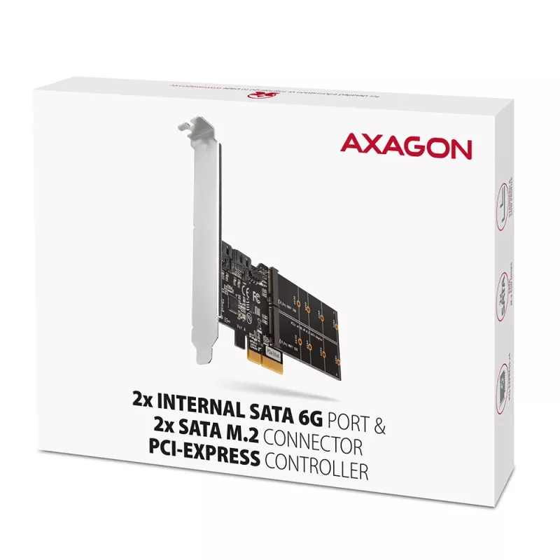 Axagon PCES-SA4M2 PCIe valdiklis 2x vidinis SATA 6G prievadas + M.2 B-key sąsajos kortelės / adapteris M.2, SATA