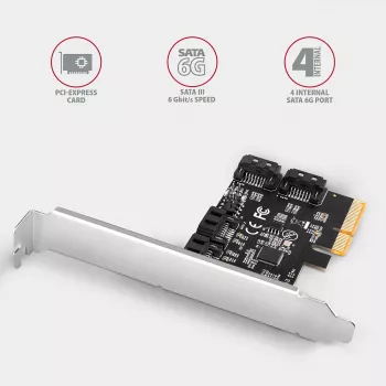 „Axagon PCES-SA4X4“ PCIe valdiklis – 4 vidinės SATA 6G prievadai, ASM1164, SP ir LP