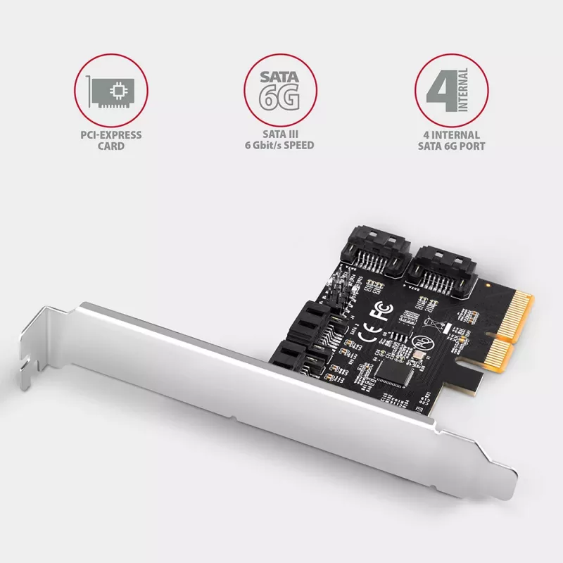 „Axagon PCES-SA4X4“ PCIe valdiklis – 4 vidinės SATA 6G prievadai, ASM1164, SP ir LP