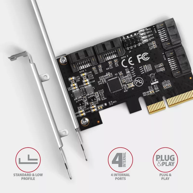 „Axagon PCES-SA4X4“ PCIe valdiklis – 4 vidinės SATA 6G prievadai, ASM1164, SP ir LP