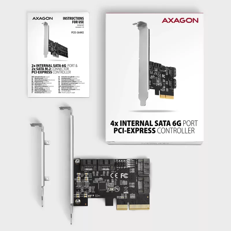 „Axagon PCES-SA4X4“ PCIe valdiklis – 4 vidinės SATA 6G prievadai, ASM1164, SP ir LP