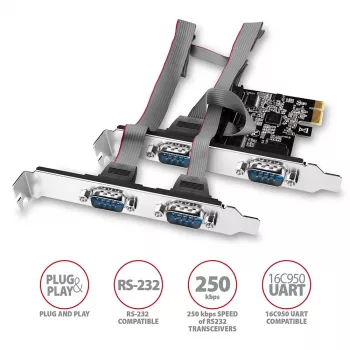 Axagon PCEA-S4N PCIe - 4x nuosekliojo prievado 250 kbps adapteris su SP ir LP laikikliais