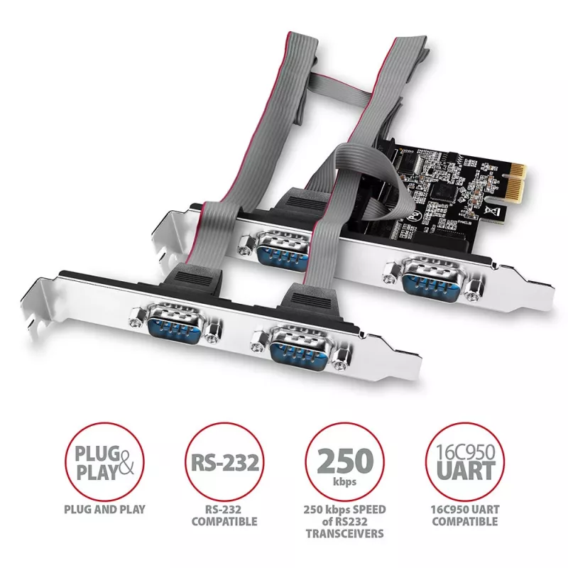 Axagon PCEA-S4N PCIe - 4x nuosekliojo prievado 250 kbps adapteris su SP ir LP laikikliais