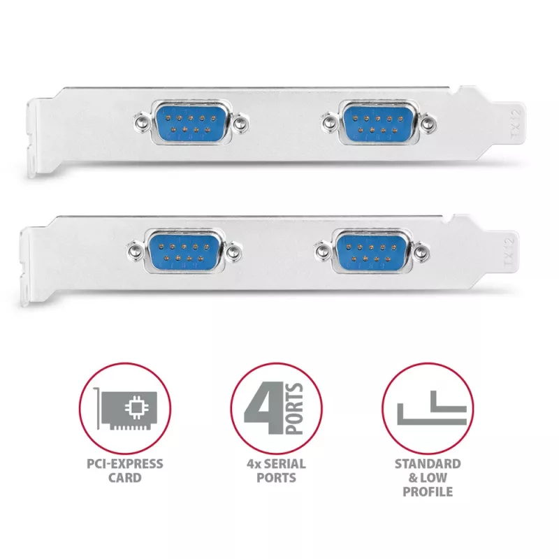Axagon PCEA-S4N PCIe - 4x nuosekliojo prievado 250 kbps adapteris su SP ir LP laikikliais