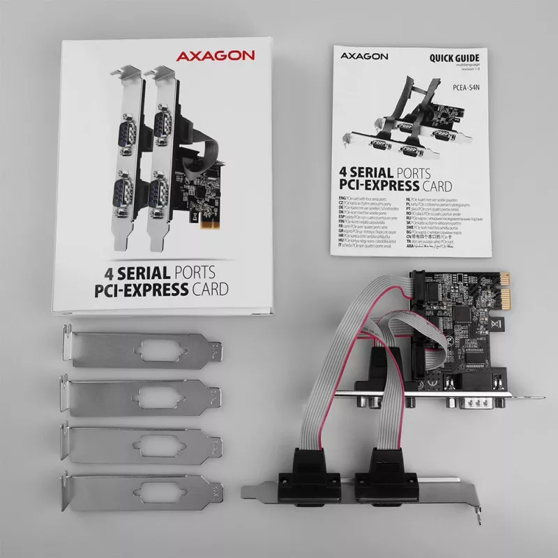 Axagon PCEA-S4N PCIe - 4x nuosekliojo prievado 250 kbps adapteris su SP ir LP laikikliais