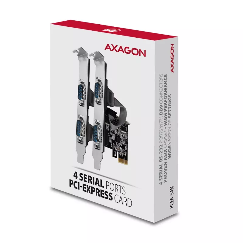 Axagon PCEA-S4N PCIe - 4x nuosekliojo prievado 250 kbps adapteris su SP ir LP laikikliais