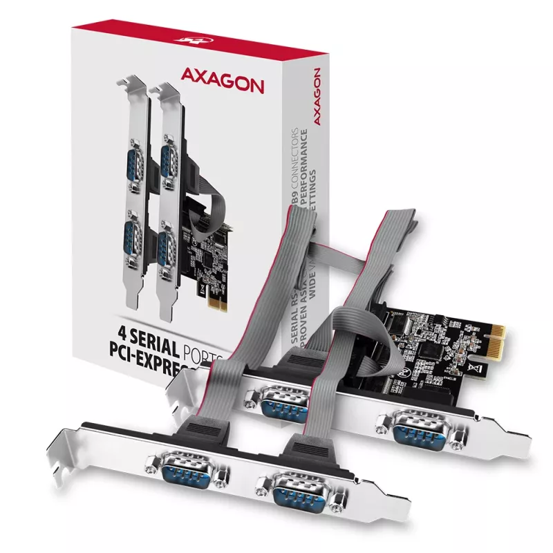 Axagon PCEA-S4N PCIe - 4x nuosekliojo prievado 250 kbps adapteris su SP ir LP laikikliais