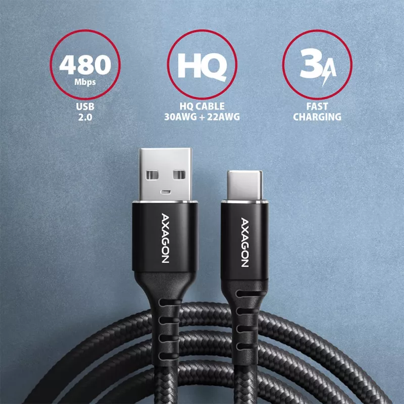 Axagon BUCM-AM10AB HQ USB-C USB-A laidas 1 m