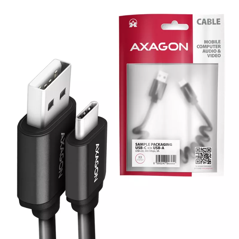 USB kabelis Axagon BUCM-AM10TB USB 2.0 0,6 m USB C USB A juodas