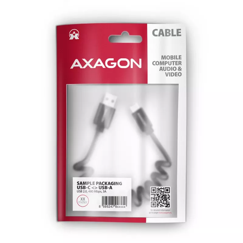 USB kabelis Axagon BUCM-AM10TB USB 2.0 0,6 m USB C USB A juodas