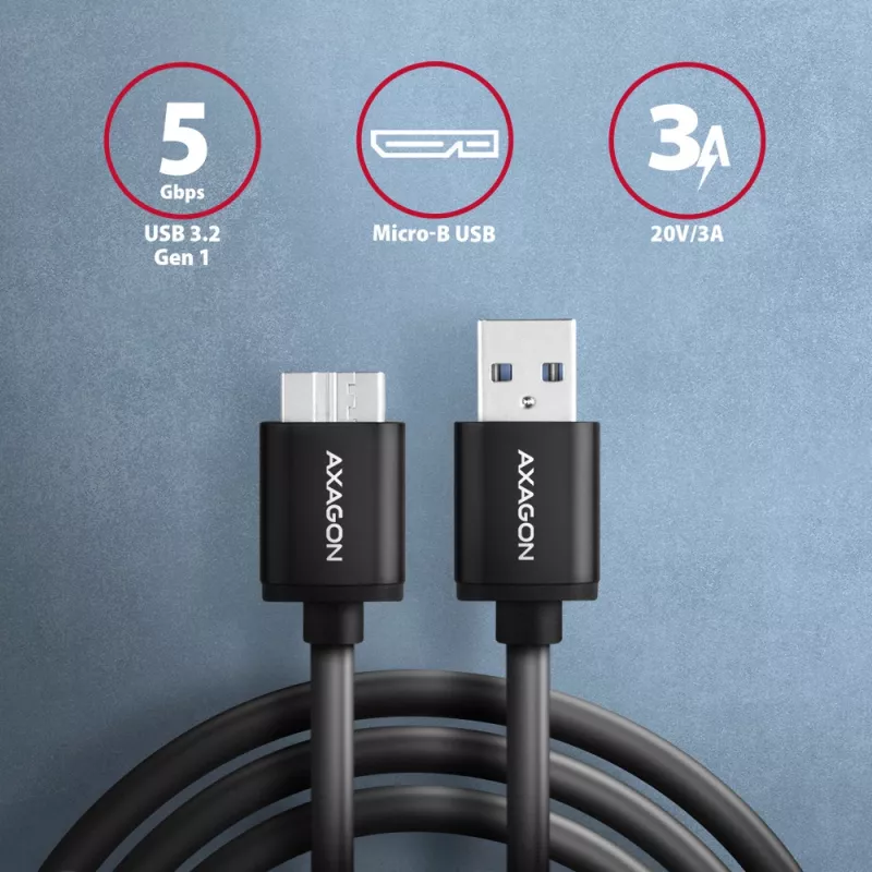 Axagon BUMM3-AM10AB SPEED Micro-B USB <> USB-A 3.2 Gen 1 laidas 1 m