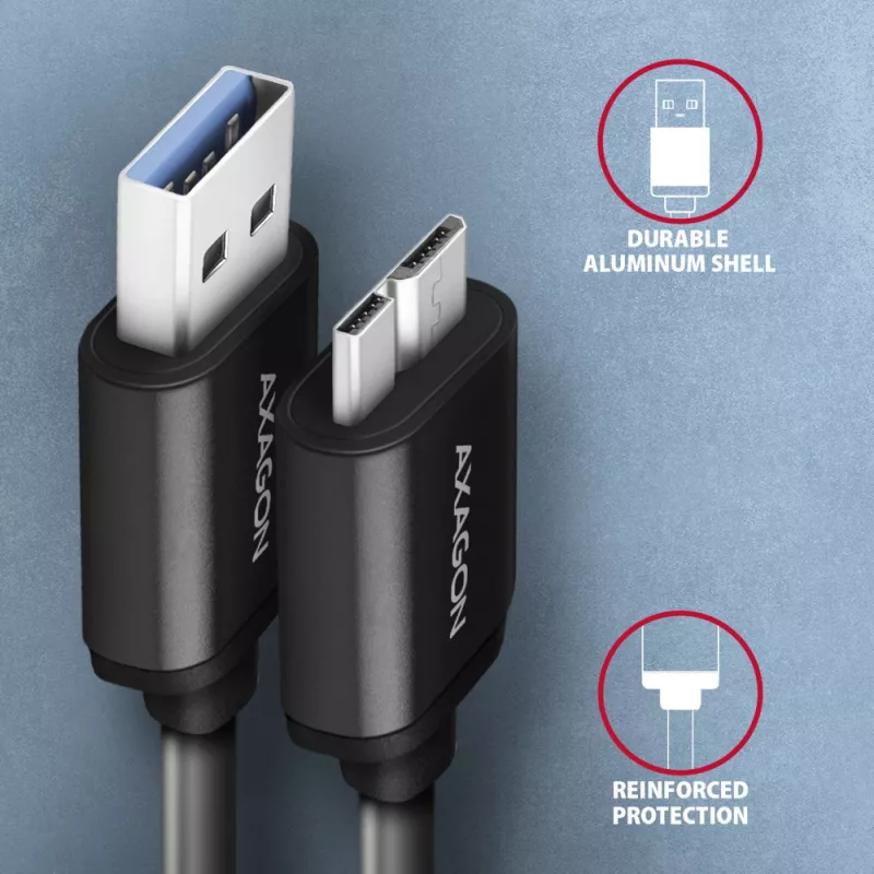 Axagon BUMM3-AM10AB SPEED Micro-B USB <> USB-A 3.2 Gen 1 laidas 1 m