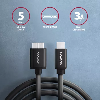 USB laidas Axagon BUMM3-CM10AB Micro-USB B į USB C 1m juodas