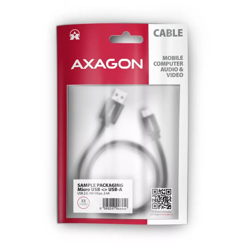 Axagon BUMM-AM10AB HQ laidas Micro USB <-> USB-A, 1m, USB 2.0, 2.4A, ALU, pynė, juoda