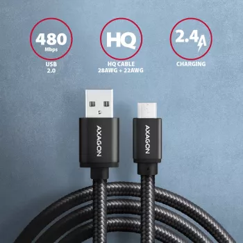 Axagon BUMM-AM15AB USB laidas USB 2.0 1,5 m Micro-USB B USB A Juoda