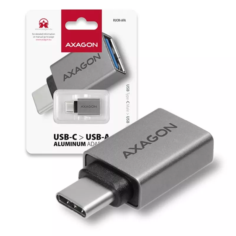 Axagon RUCM-AFA adapter USB-C (V) -> USB-A (M), USB 3.2 Gen 2, 3A, ALU