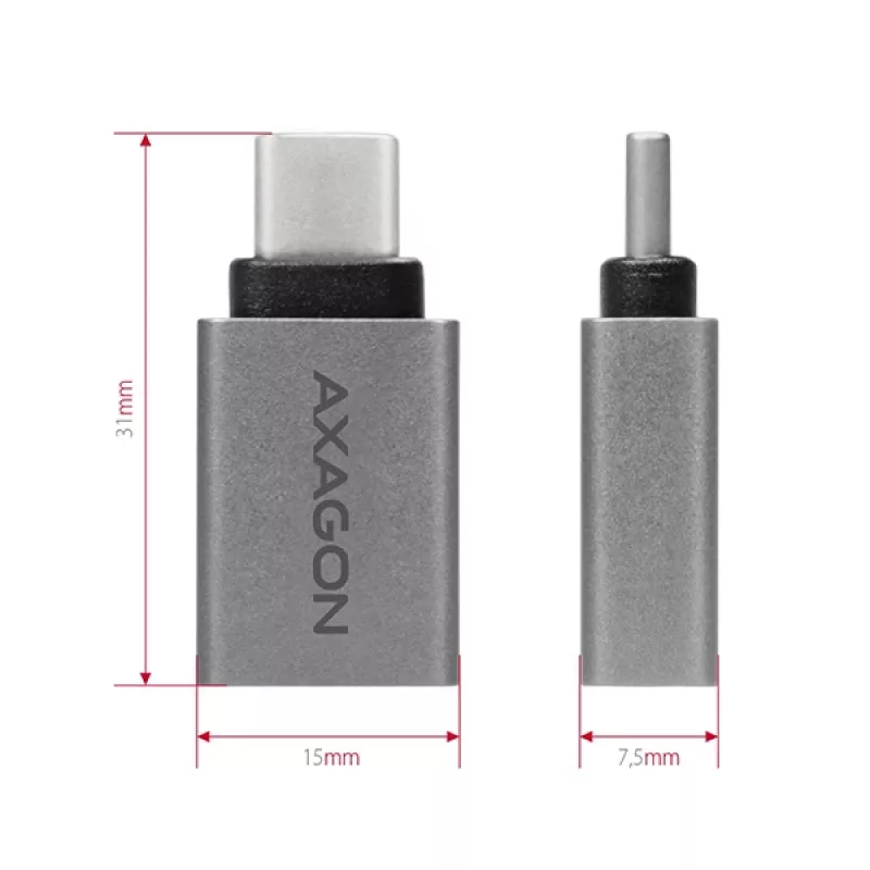 Axagon RUCM-AFA adapter USB-C (V) -> USB-A (M), USB 3.2 Gen 2, 3A, ALU