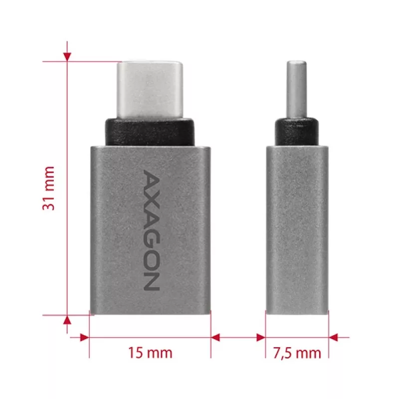 Axagon RUCM-AFA adapter USB-C (V) -> USB-A (M), USB 3.2 Gen 2, 3A, ALU