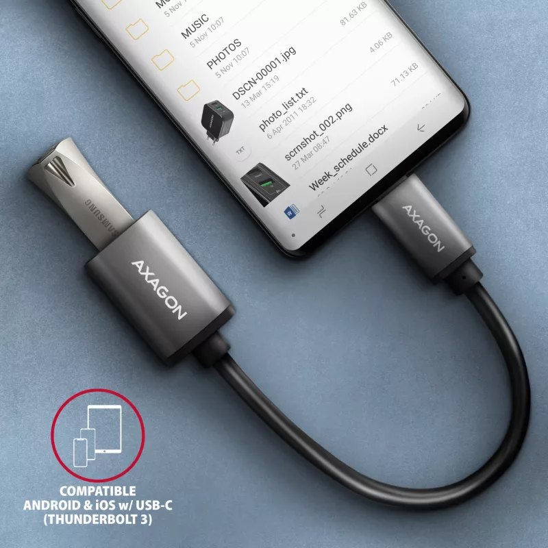 Axagon RUCM-AFAC kabelio adapteris USB-C (V) -> USB-A (M), 20cm, USB 3.2 Gen 1, 3A, ALU