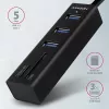 Axagon HMA-CR3A Metalinis USB 3.2 Gen 1 kelių prievadų centras su trimis USB prievadais ir kortelių skaitytuvu