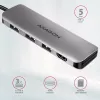 „Axagon HMC-HCR3A“ 3x USB-A + HDMI + SD / microSD USB-C 3.2 Gen 1 šakotuvas, 20 cm, laidinis USB 3.2 Gen 1 (3.1 Gen 1) Type-C, pilkas