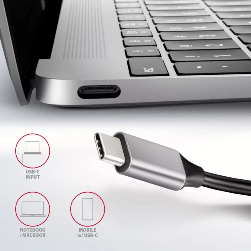 „Axagon HMC-HCR3A“ 3x USB-A + HDMI + SD / microSD USB-C 3.2 Gen 1 šakotuvas, 20 cm, laidinis USB 3.2 Gen 1 (3.1 Gen 1) Type-C, pilkas