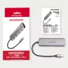 „Axagon HMC-HCR3A“ 3x USB-A + HDMI + SD / microSD USB-C 3.2 Gen 1 šakotuvas, 20 cm, laidinis USB 3.2 Gen 1 (3.1 Gen 1) Type-C, pilkas