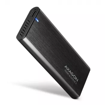Axagon EEM2-SB2 Išorinis USB-C 3.2 Gen 2 metalinis dėklas M.2 NVMe ir SATA SSD diskams. Be varžtų