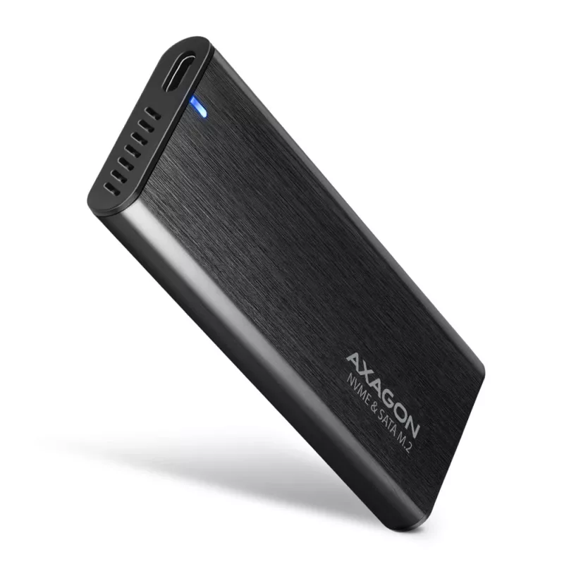 Axagon EEM2-SB2 Išorinis USB-C 3.2 Gen 2 metalinis dėklas M.2 NVMe ir SATA SSD diskams. Be varžtų