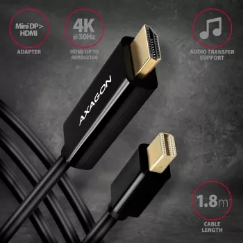 Axagon RVDM-HI14C2 Mini DisplayPort į HDMI adapterio kabelis 4K 30Hz 1,8m