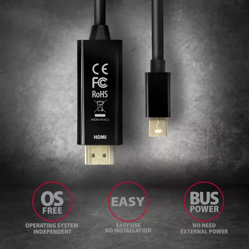 Axagon RVDM-HI14C2 Mini DisplayPort į HDMI adapterio kabelis 4K 30Hz 1,8m