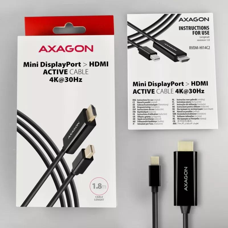 Axagon RVDM-HI14C2 Mini DisplayPort į HDMI adapterio kabelis 4K 30Hz 1,8m