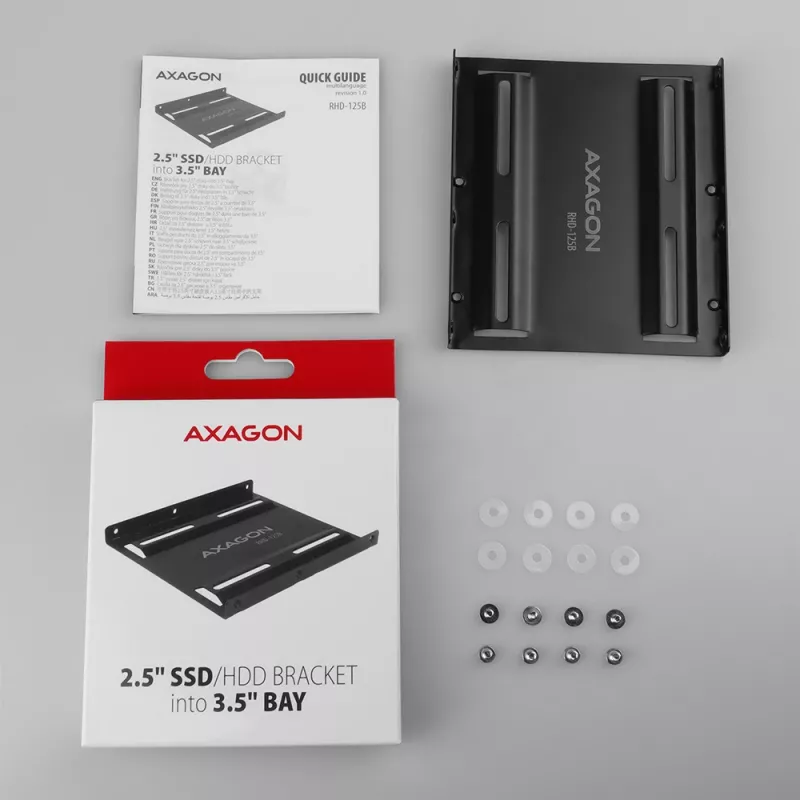 Axagon RHD-125B tvirtinimo rėmas 1x 2.5 colio diskui į 3.5 colio lizdą - juodas metalinis