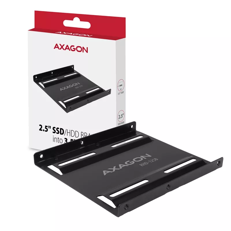 Axagon RHD-125B tvirtinimo rėmas 1x 2.5 colio diskui į 3.5 colio lizdą - juodas metalinis