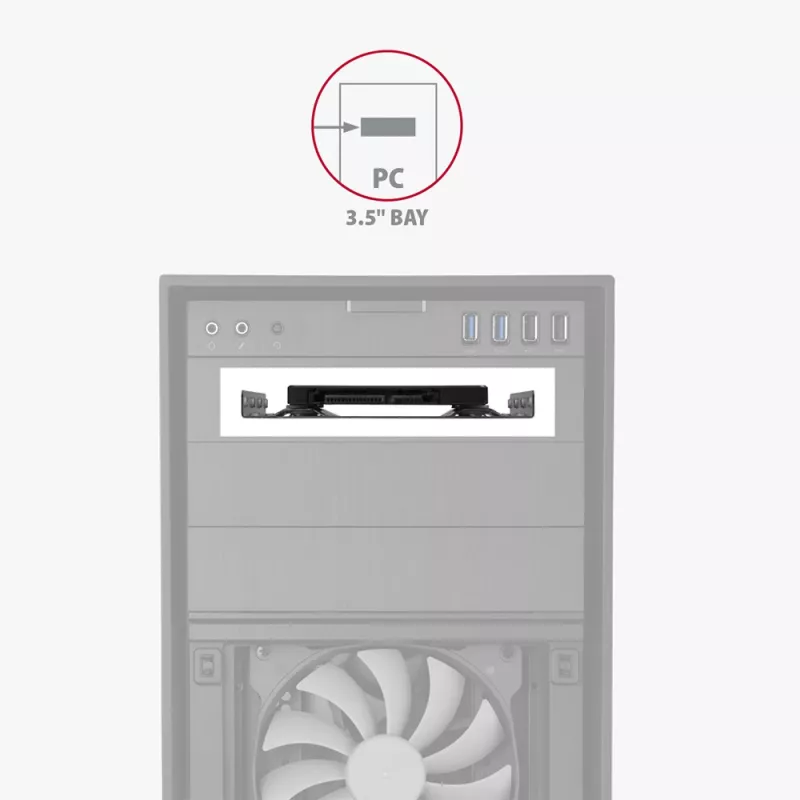 Axagon RHD-125S laikiklis 1x 2,5 colio HDD/SSD į 3,5 colio nišą, metalinis, pilkas