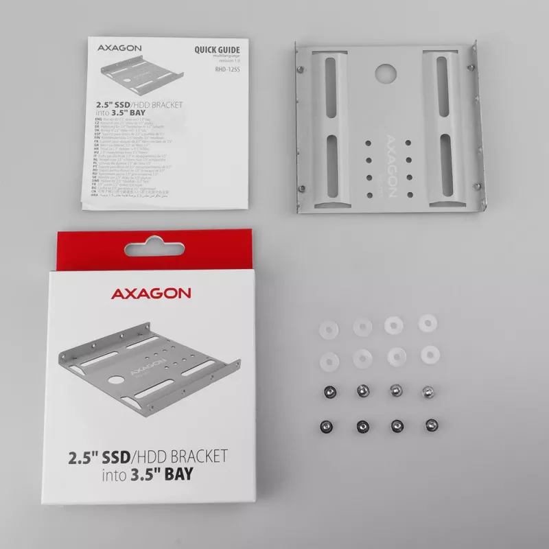 Axagon RHD-125S laikiklis 1x 2,5 colio HDD/SSD į 3,5 colio nišą, metalinis, pilkas