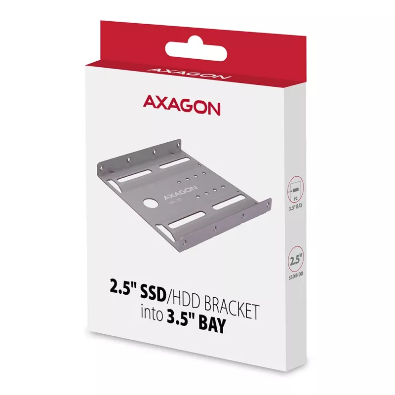 Axagon RHD-125S laikiklis 1x 2,5 colio HDD/SSD į 3,5 colio nišą, metalinis, pilkas